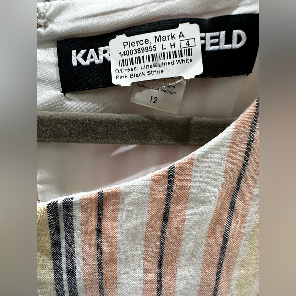 KARL LAGERFELD PARIS Striped Linen-Blend Flare Dress- no belt - Picture 3 of 7